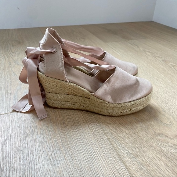 TORY BURCH Elisa Pink Satin Ankle Wrap Wedge - Picture 3 of 7